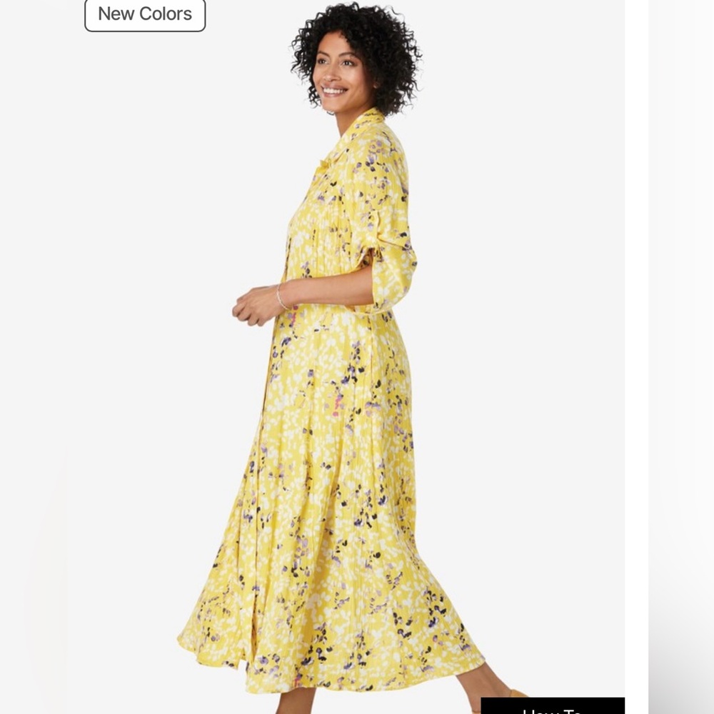 Women Within Butter Yellow Floral Spring Maxi Shirtdress Dress